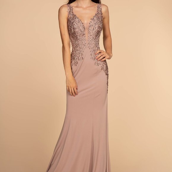 Lace Open Back Rome Jersey Long Dress - GSGL2614